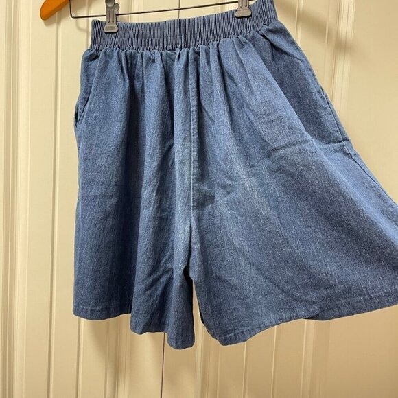 High Waist Flouncy Chambray Denim Shorts Navy - Picture 5 of 7